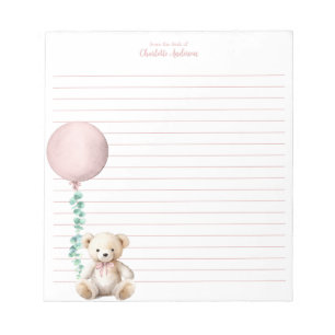 Cute Teddy Bear & Blue Balloon Monogram Notepad