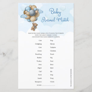 Cute teddy bear blue balloons Baby Animal Match