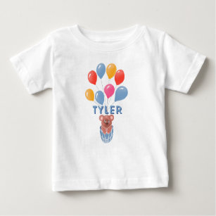 Cute Teddy Bear Blue Balloons Boy Name Baby T-Shirt