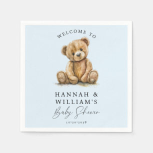 Cute Teddy Bear Blue Boy Baby Shower Napkin
