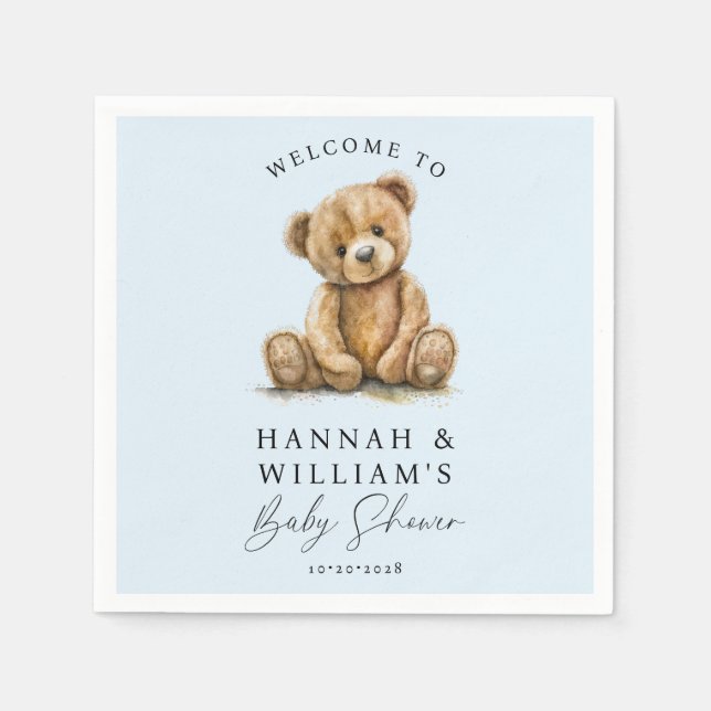 Cute Teddy Bear Blue Boy Baby Shower  Napkin (Front)