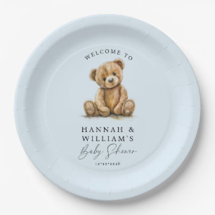 Cute Teddy Bear Blue Boy Baby Shower Paper Plate