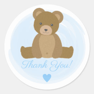 Cute Teddy Bear Blue Boy Baby Shower Thank You Classic Round Sticker
