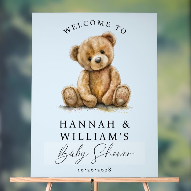 Cute Teddy Bear Blue Boy Baby Shower Welcome Sign (Neutral)