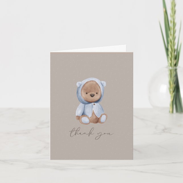Cute Teddy Bear - Blue, Brown, Neutral  Thank You Card (Front)