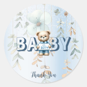 Cute Teddy Bear Blue Floral Beautiful Party Classic Round Sticker