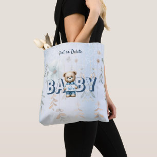Cute Teddy Bear Blue Floral Beautiful Tote Bag