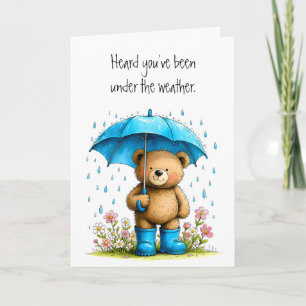 Cute Teddy Bear Blue Galoshes Get Well Soon Card