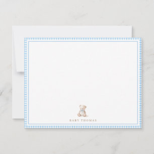 Cute teddy bear Blue Gingham baby note card
