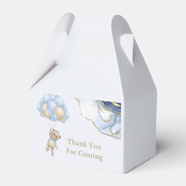 Cute Teddy Bear Blue Gold Abstract Thank You Favour Box (Front Side)