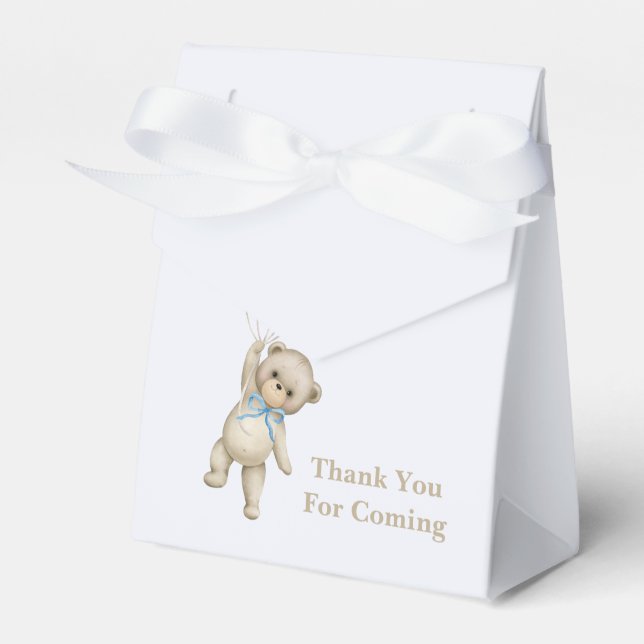 Cute Teddy Bear Blue Gold Abstract Thank You Favour Box (Front Side)