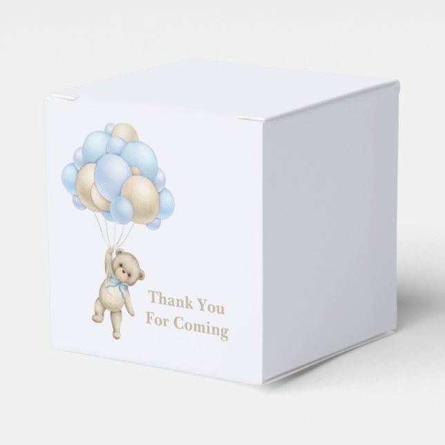 Cute Teddy Bear Blue Gold Abstract Thank You Favour Box (Front Side)