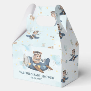 Cute Teddy Bear Blue Plane Boy Baby Shower  Favour Box