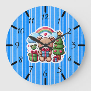 Cute Teddy Bear Blue Wall Clock