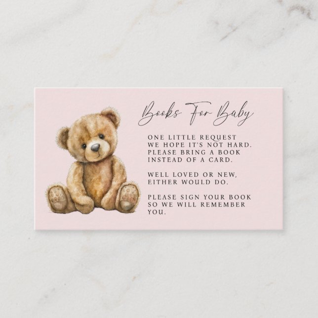 Cute Teddy Bear Blush Pink Girl Baby Shower Enclosure Card (Front)
