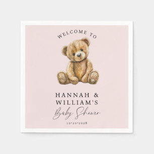 Cute Teddy Bear Blush Pink Girl Baby Shower Napkin