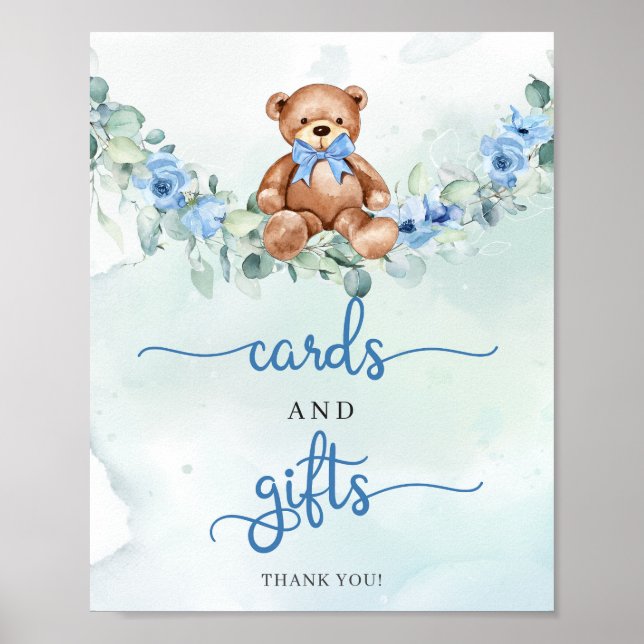 Cute teddy bear boho floral cards and gifts poster (Front)