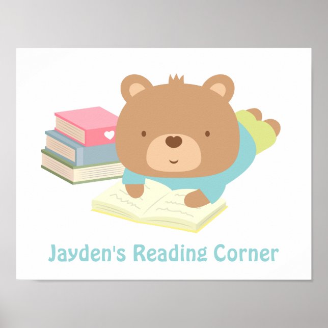 Cute Teddy Bear Books Reading Corner Poster (Front)
