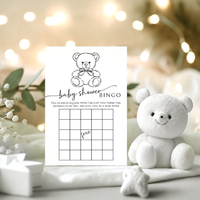 Cute Teddy Bear Bow Baby Boy Shower Bingo Game (Creator Uploaded)