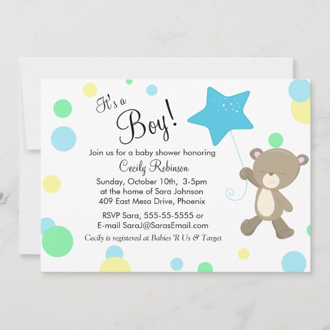 Cute Teddy Bear Boy Baby Shower Invitation (Front)