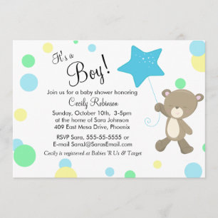 Cute Teddy Bear Boy Baby Shower Invitation