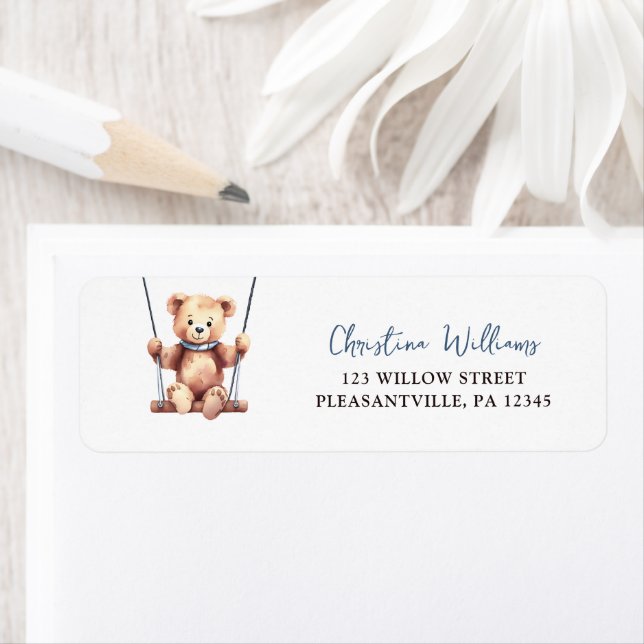 Cute Teddy Bear Boy Baby Shower Return Address (Insitu)