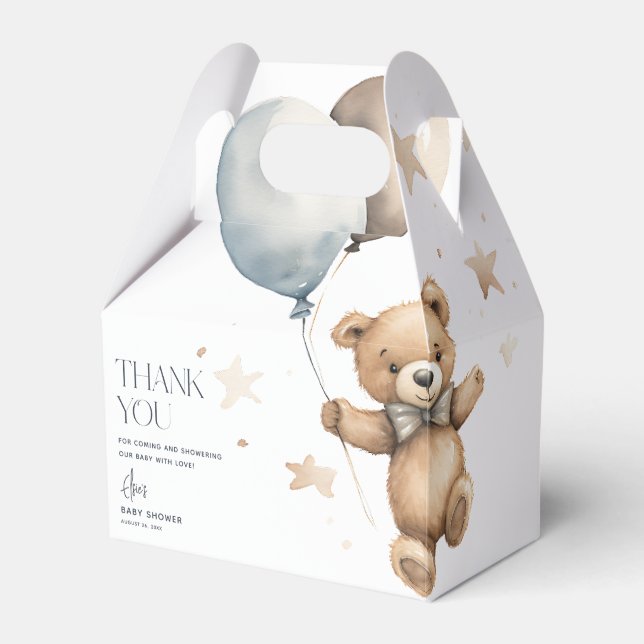 Cute Teddy Bear Boy Baby Shower Thank You Favour Favour Box (Front Side)