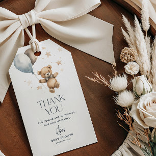 Cute Teddy Bear Boy Baby Shower Thank You Favour Gift Tags