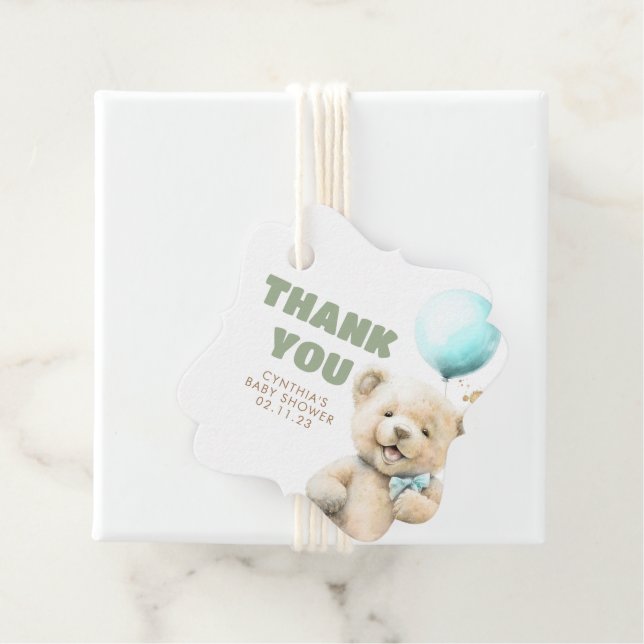 Cute Teddy Bear Boy Baby Shower Thank You Favour Tags (In Situ)