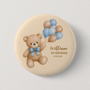 Cute Teddy Bear Boy Birthday Personalised  6 Cm Round Badge