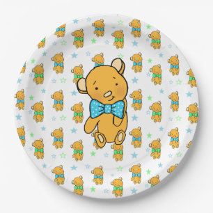 Cute Teddy Bear Boy's Baby Shower Paper Plate