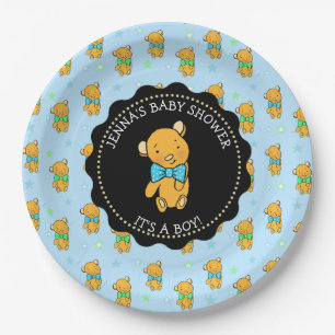 Cute Teddy Bear Boy's Baby Shower Paper Plate