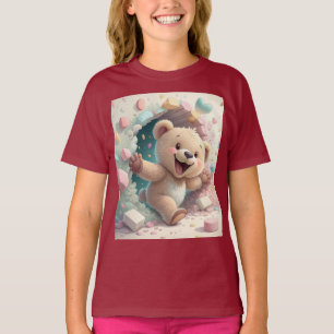 Cute Teddy Bear Breaking Through Wall   Kids Room  T-Shirt