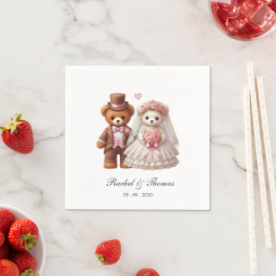 Cute Teddy Bear Bride And Groom Wedding Paper Napkin