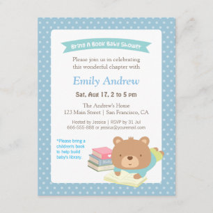 Cute Teddy Bear Bring a Book Baby Shower Invitation