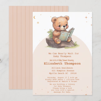 Cute Teddy Bear Bring a Book Baby Shower Invitation