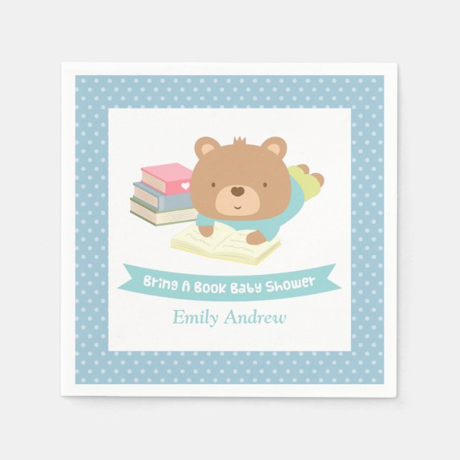 Cute Teddy Bear Bring a Book Baby Shower Napkin (Front)