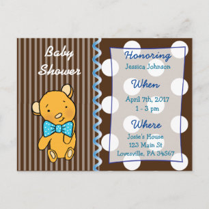 Cute Teddy Bear Brown Baby Shower Invitation Postcard