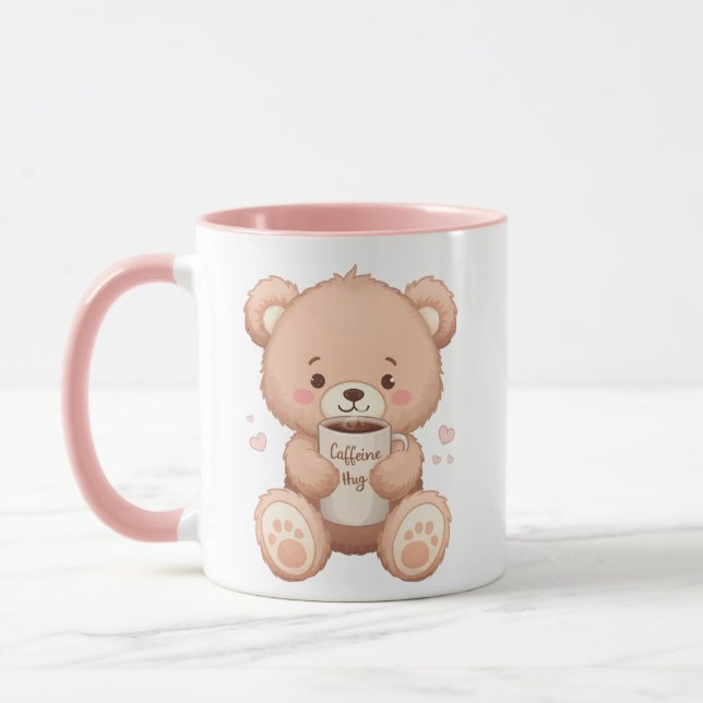 Cute Teddy Bear "Caffeine Hug" Mug (Left)