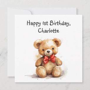 Cute teddy bear card with 1st birthday poem,