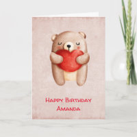 Cute Teddy Bear Carrying a Red Heart Birthday