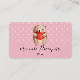 Cute Teddy Bear Carrying a Red Heart Business Card