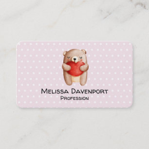Cute Teddy Bear Carrying a Red Heart Business Card