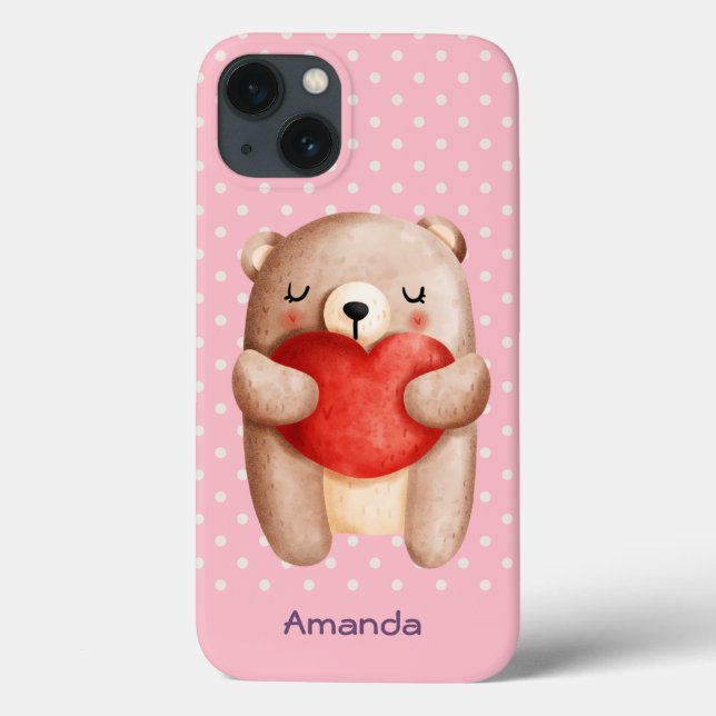  Cute Teddy Bear Carrying a Red Heart Case-Mate iPhone Case (Back)