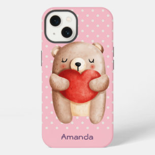 Cute Teddy Bear Carrying a Red Heart iPhone 13 Case