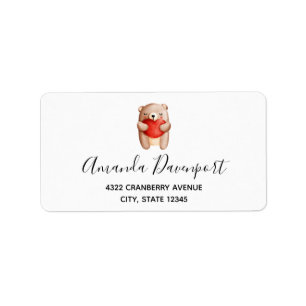 Cute Teddy Bear Carrying a Red Heart Label