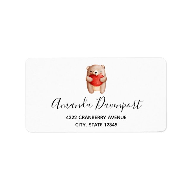 Cute Teddy Bear Carrying a Red Heart Label (Front)