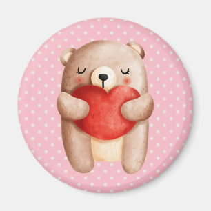 Cute Teddy Bear Carrying a Red Heart Magnet
