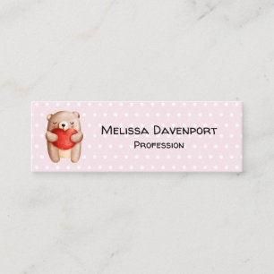 Cute Teddy Bear Carrying a Red Heart Mini Business Card