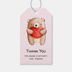 Cute Teddy Bear Carrying a Red Heart Thank You Gift Tags